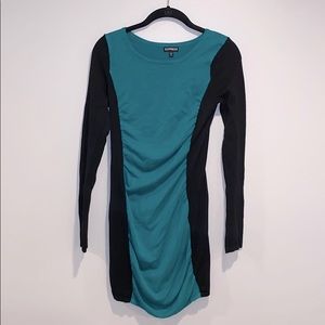 Express ruched sweater dress w/ color block sides